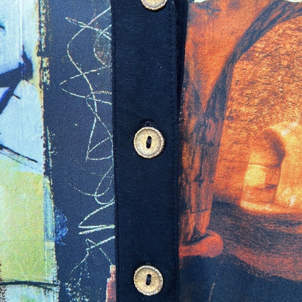 Shirtwaist Half Button-Down Solid Black Knit Back… - image 2